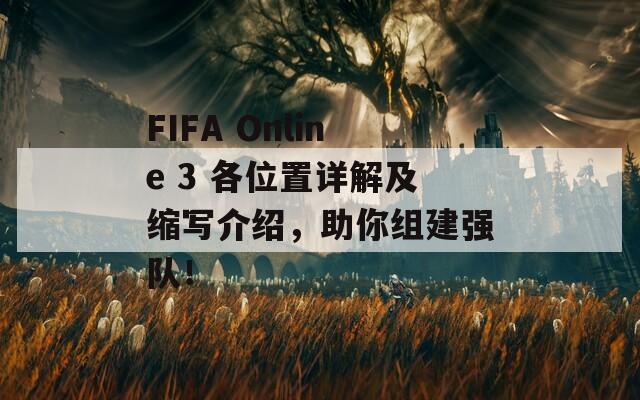 FIFA Online 3 各位置详解及缩写介绍，助你组建强队！